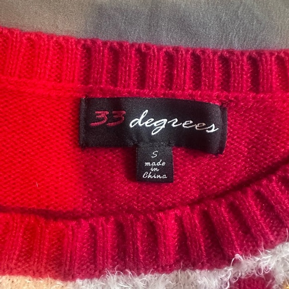 32 Degrees Red and White Crew Neck Sweater with Festive Design Christmas - Picture 2 of 8